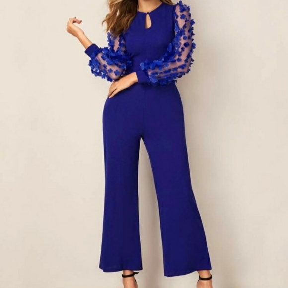 SHEIN Pants - Mesh Sleeve Keyhole Neck Jumpsuit